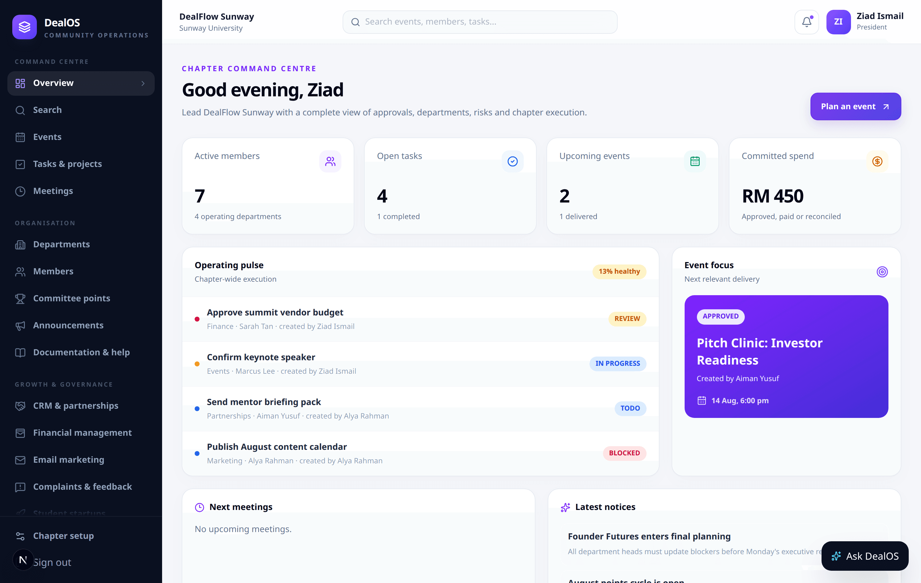 DealOS community dashboard
