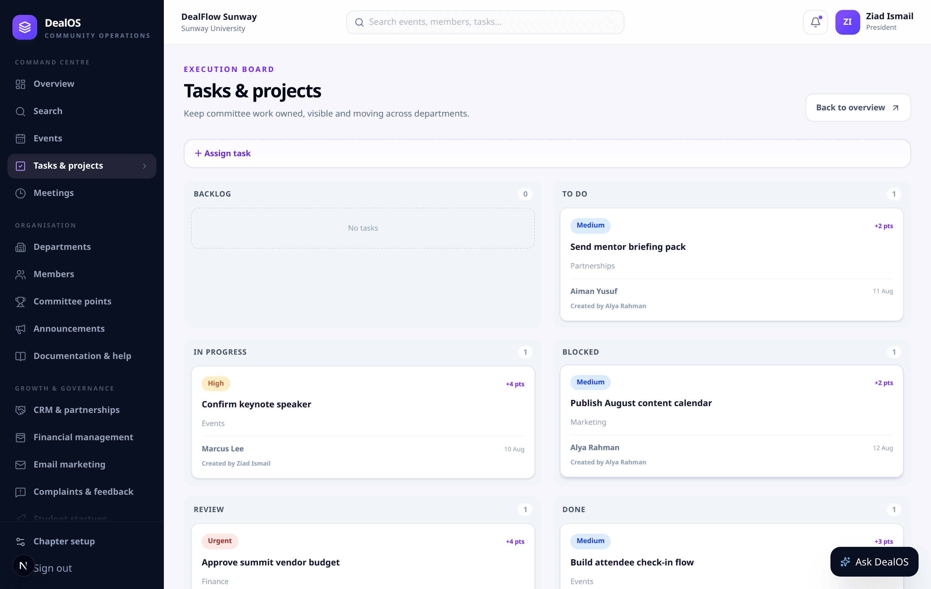 DealOS task board